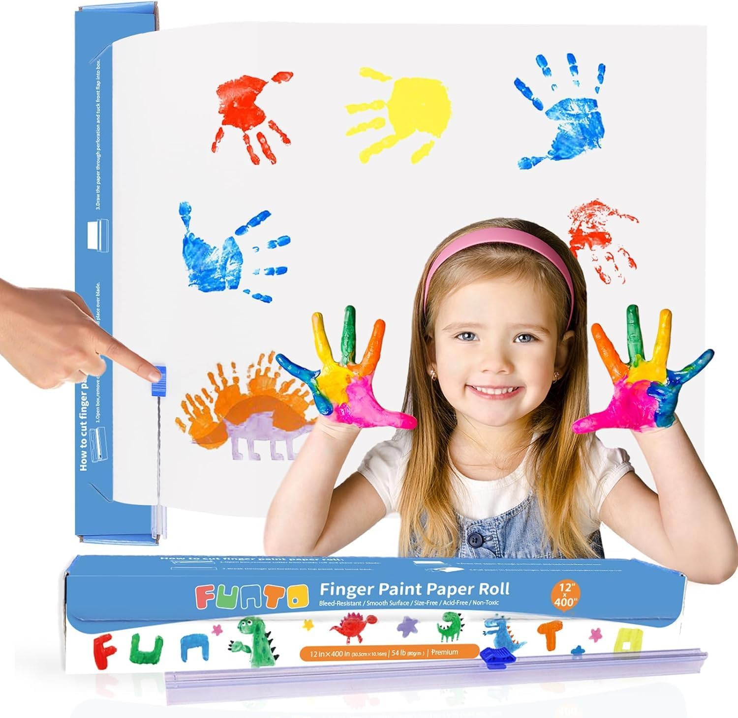 Finger Paint Paper Roll, 12"X400", Size-Free,White, Large Paint Sheet for Toddle