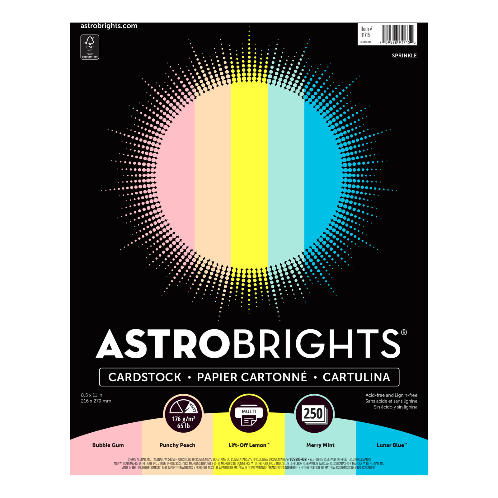Astrobrights Color Card Stock, Letter Size, 65 Lb, Assorted Colors, 250 Sheets