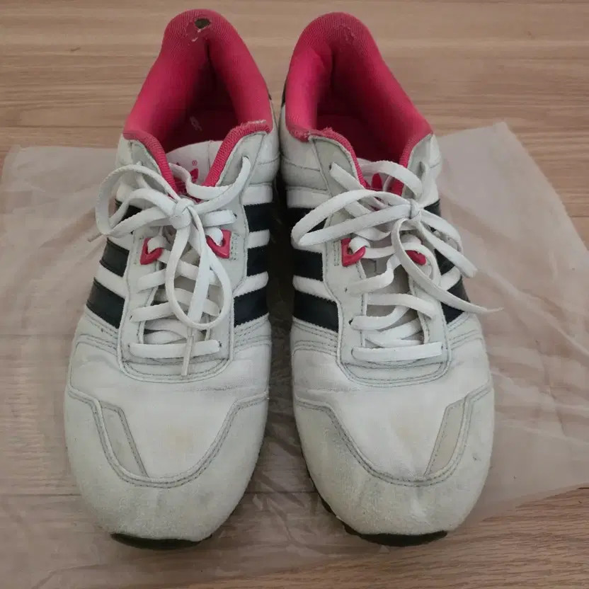 Adidas Running Shoes, White Black Pink, Size 275