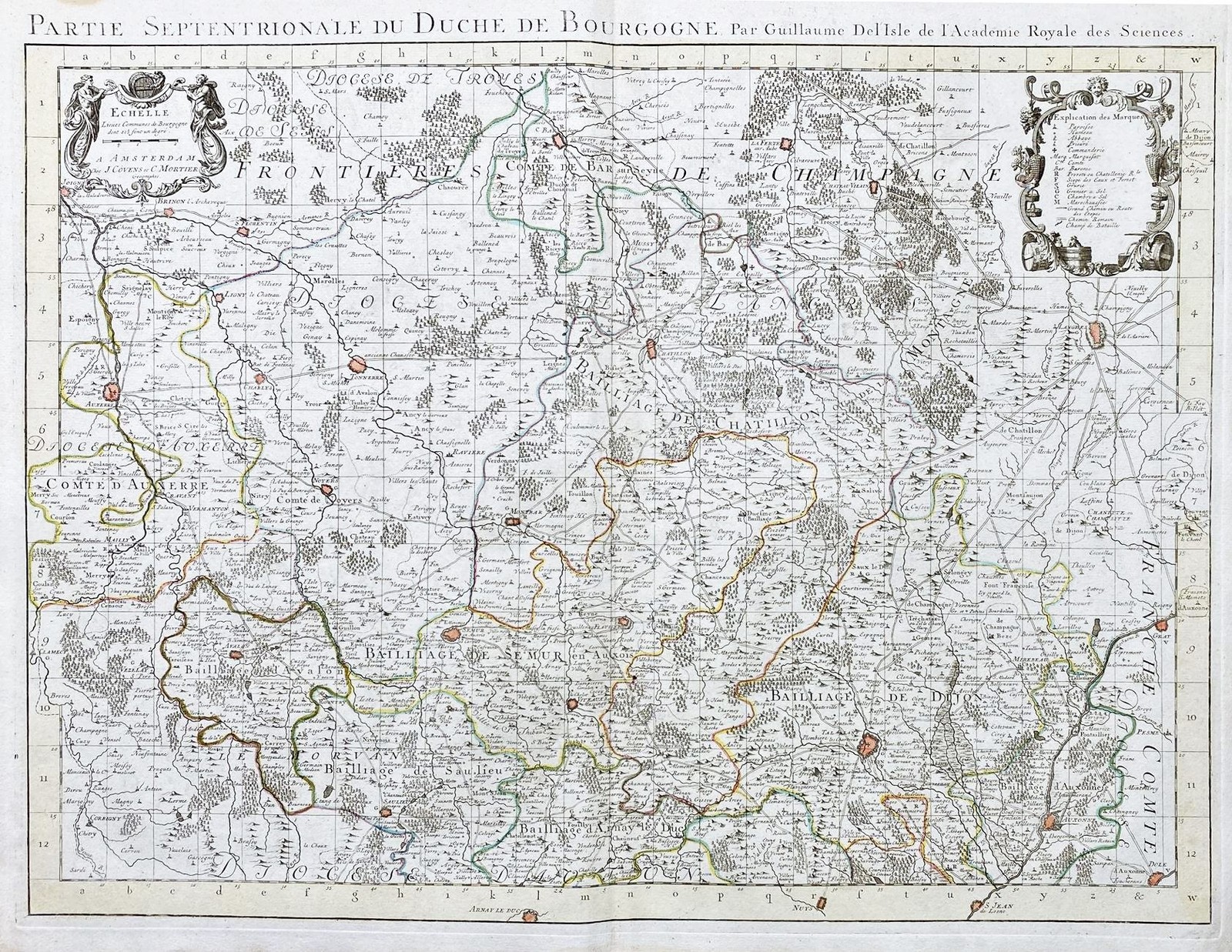Bourgogne Tonnerre Auxerre Langres Dijon Auxonne Map Carte Delisle Mortier 1750