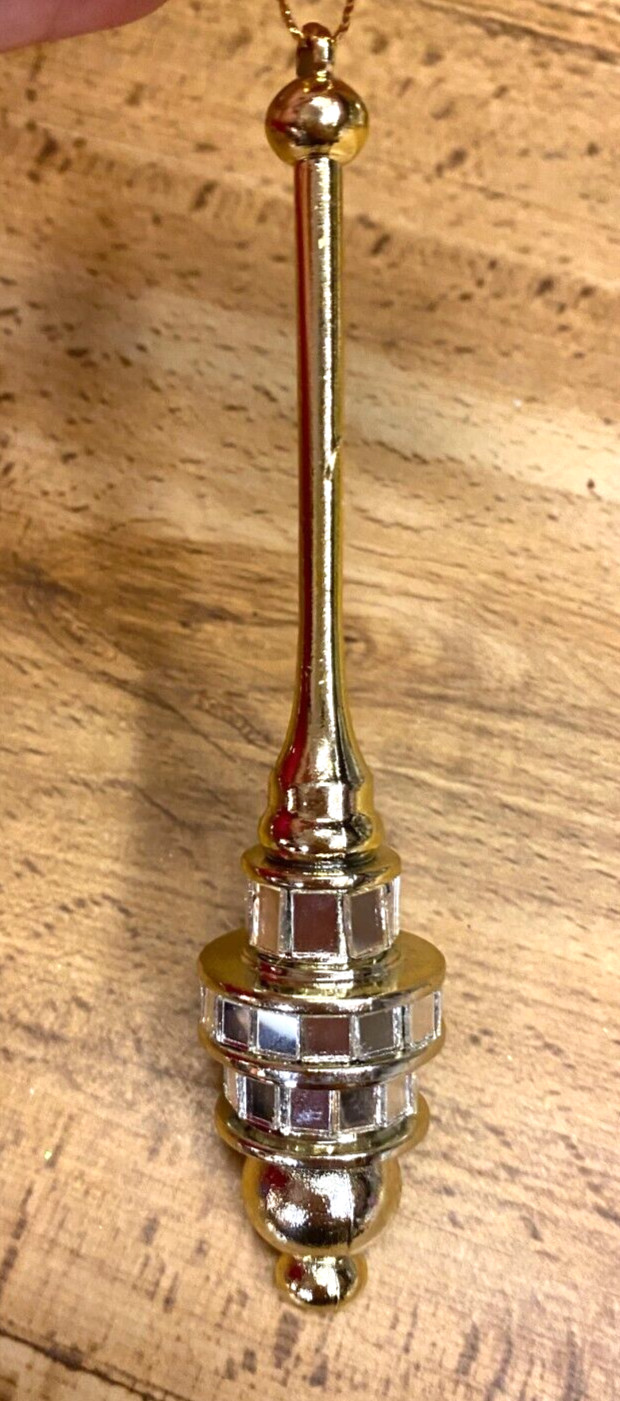 Finial Gold Plastic Mirrored Christmas Ornament 5" NOS B