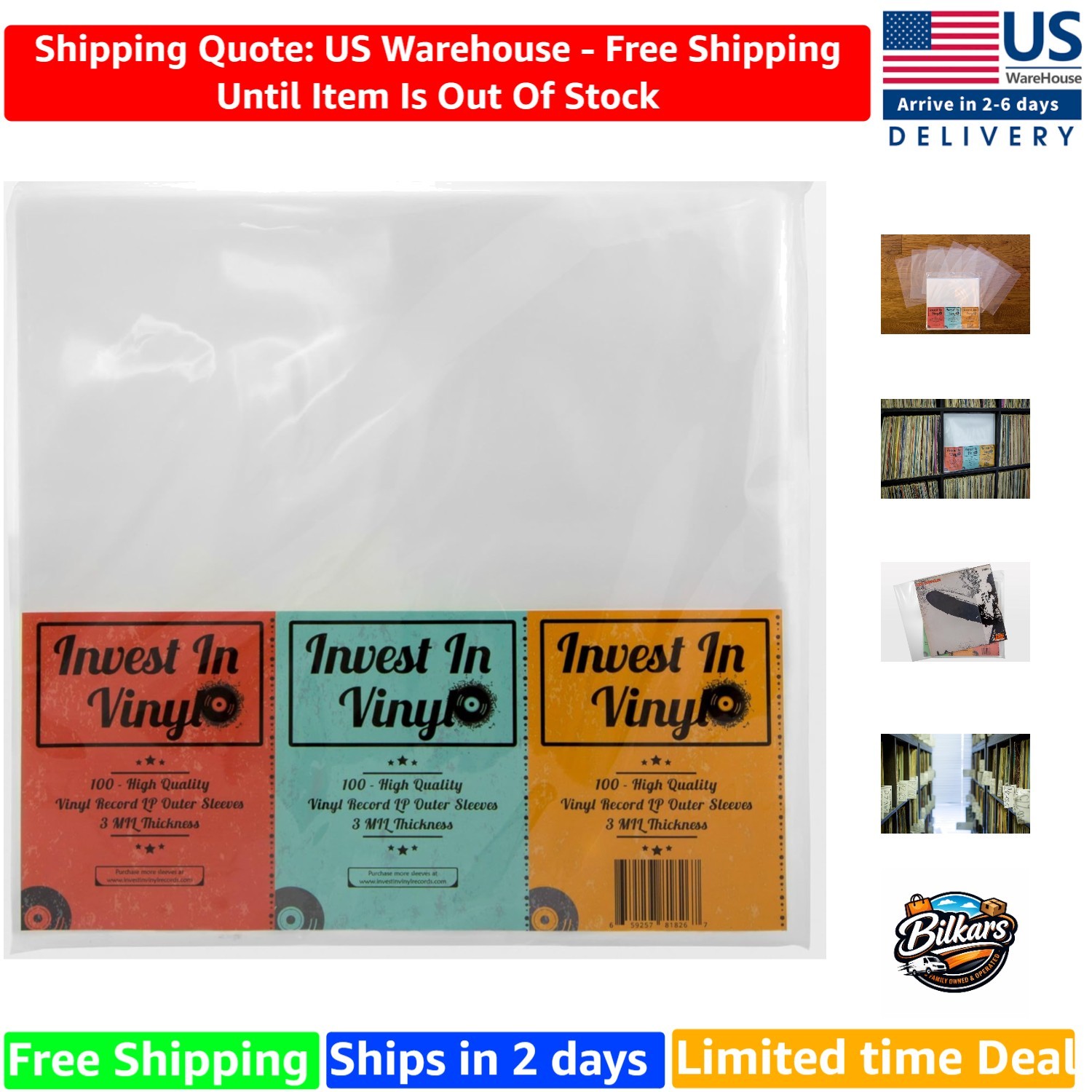 100  Clear LP Outer Sleeves - 3 Mil Protection for Vinyl Records 12.75x12.5