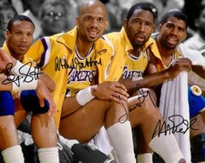  Magic Johnson, Kareem, Worthy And Scott Of LA Lakers Signed 8x10 Photo Reprint 