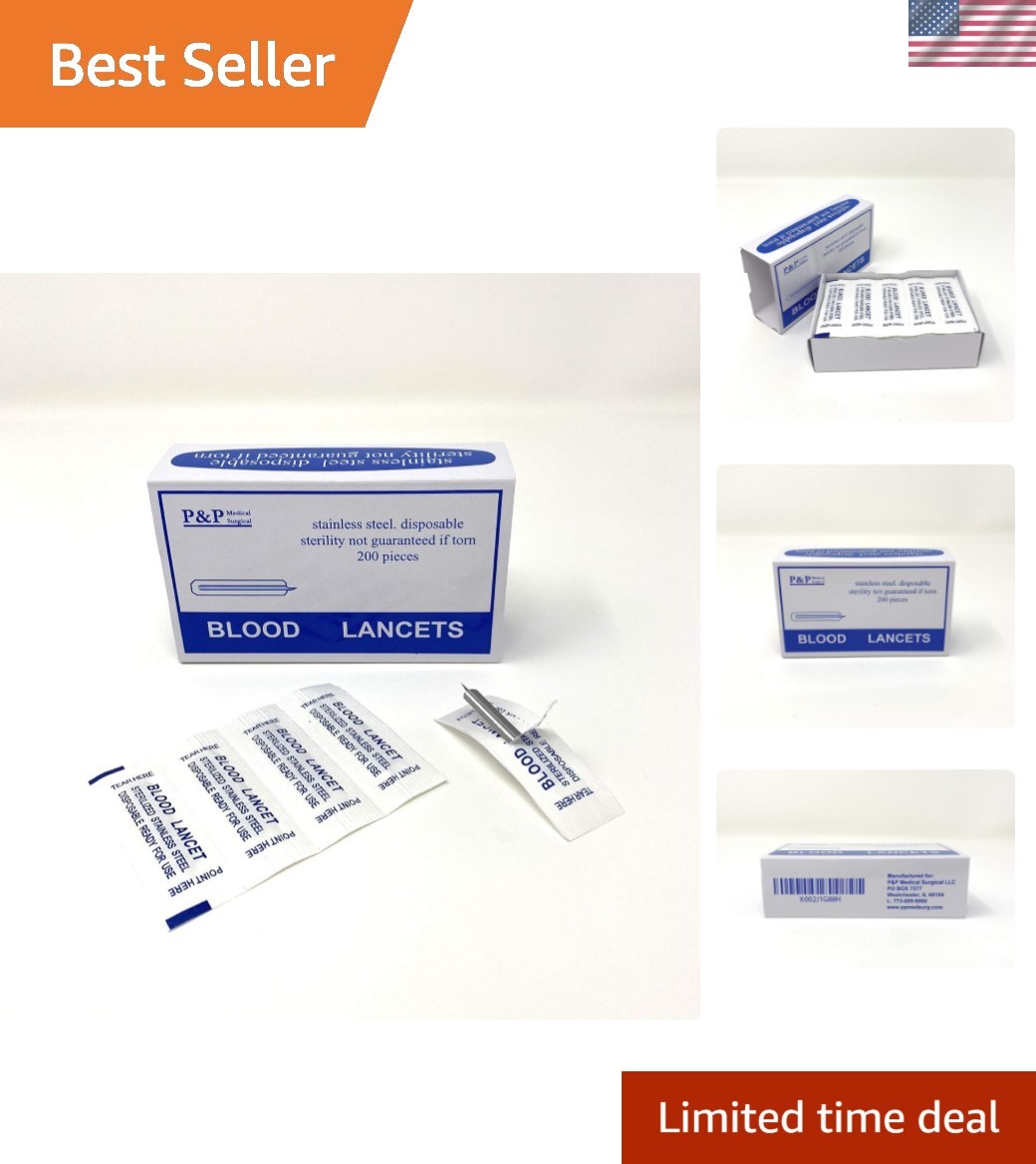 Disposable Stainless Steel Lancets Individually Foil Wrapped by Box of 200