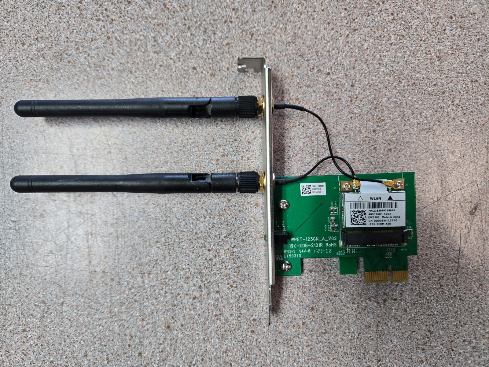 Dell WPET 123GN A V02 PCIe 19K A08 2101R WLAN Mini Card