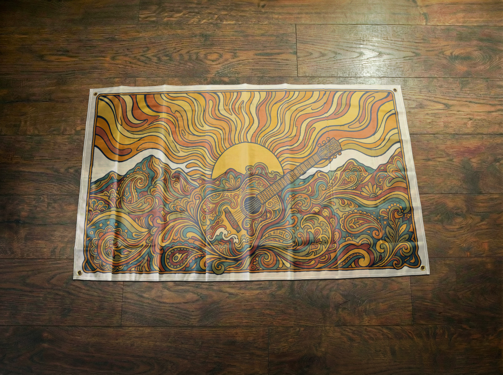 Psychedelic 70s Rock Art Retro Hippie Paisley Landscape Wall Flag | No Tariffs
