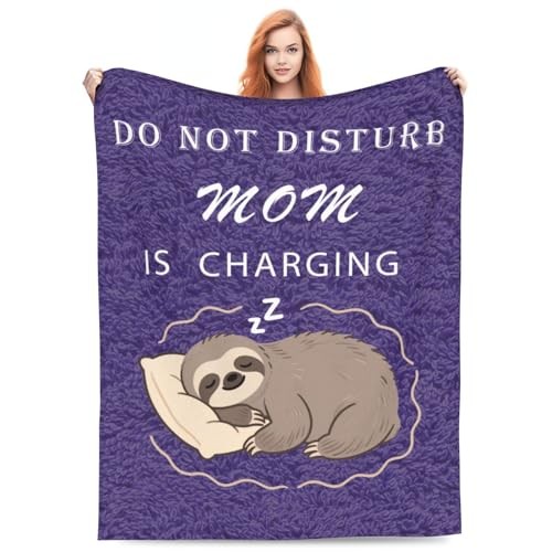 Mom is Charging Sloth Blanket, Mom Birthday Gifts, Moms Gift for 60"x50" Purple