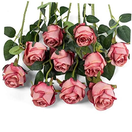  10pcs Artificial Rose Flowers Long Stem Fake Silk Roses for DIY Rose Red