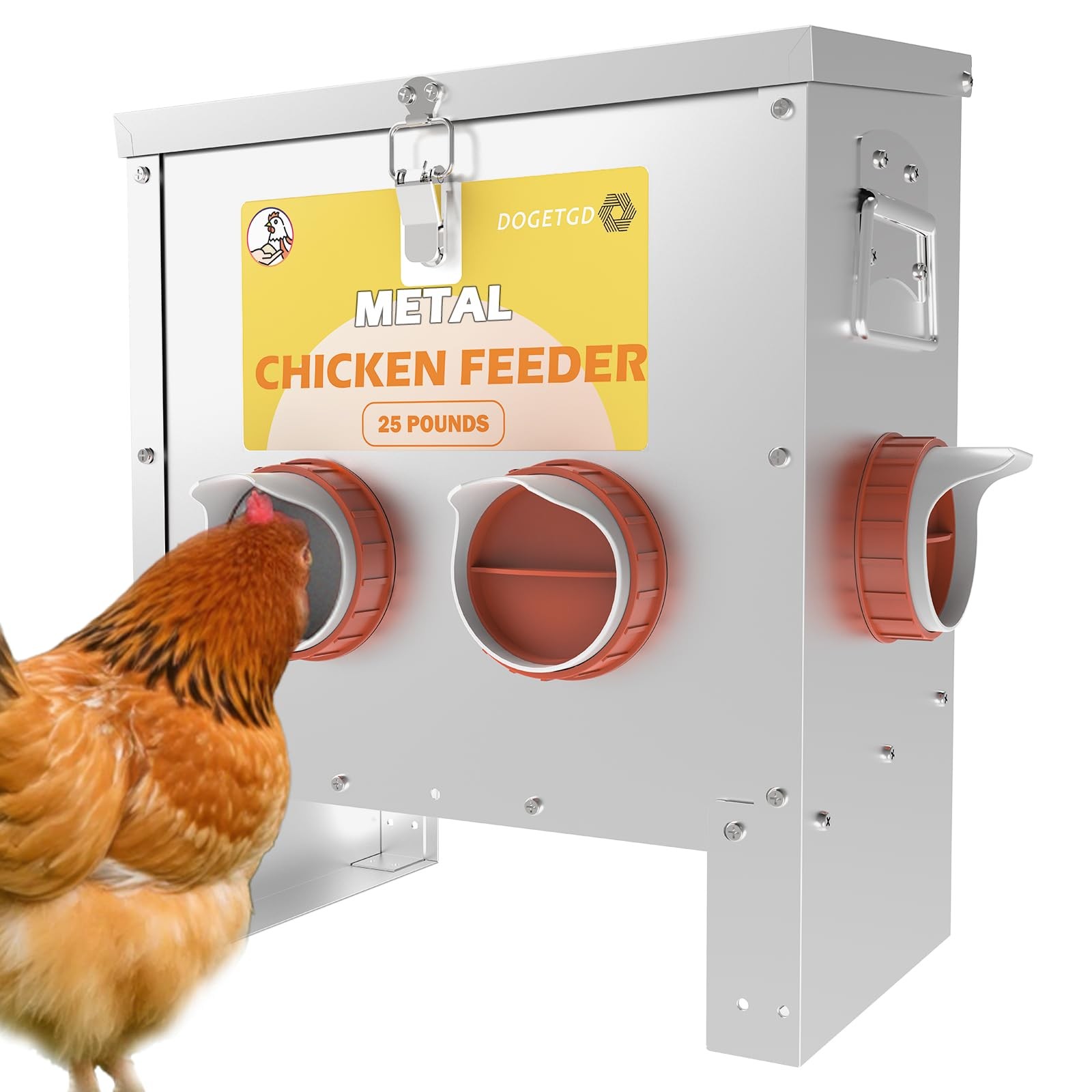 Automatic Chicken Feeder No Waste Metal Poultry Feeder 25lbs Large Capacity