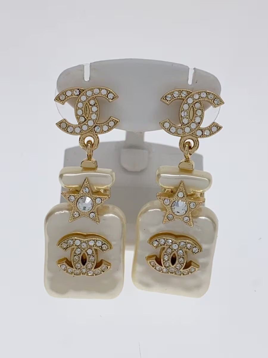 Chanel Perfume Bottle Rhinestone Coco Earrings Wht Ladies B23 M1n35