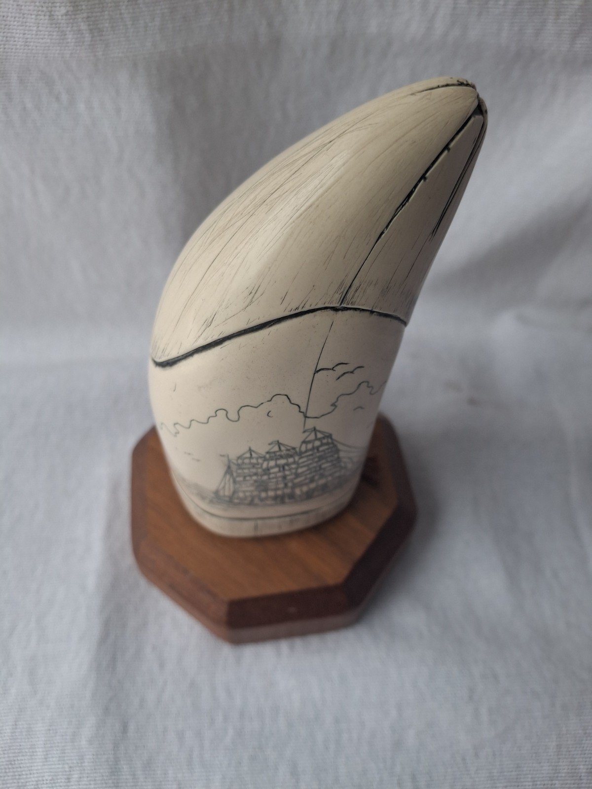 GH Cook Co Fine Art Sculptures Faux Whale Tooth Ornament Sailing Ship Design 