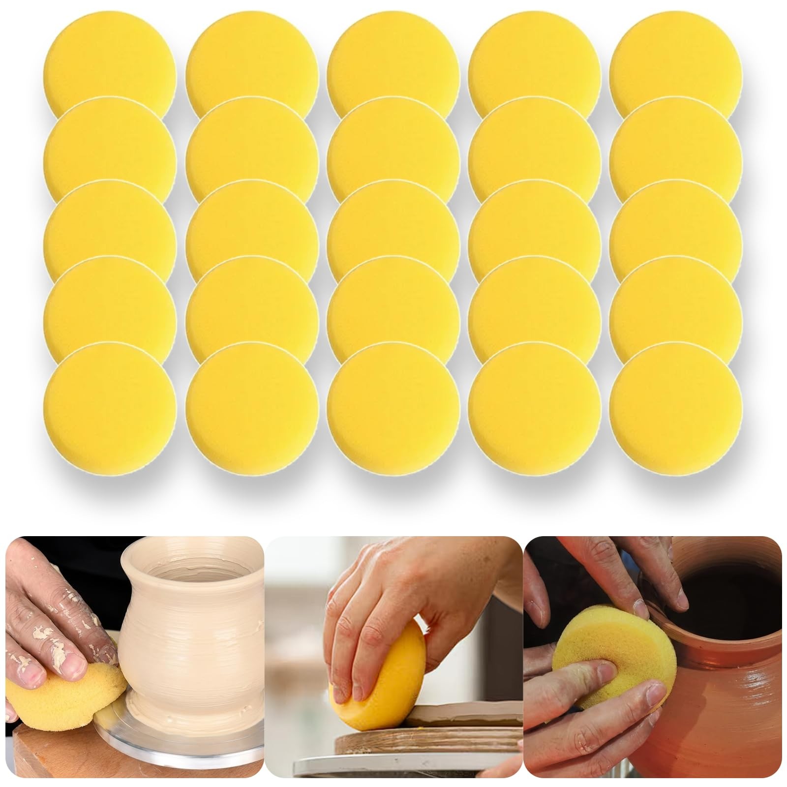 JoeyfulMind 25Pcs Pottery Sponges for Clay 3inch, Paint sponges for Acrylic P...