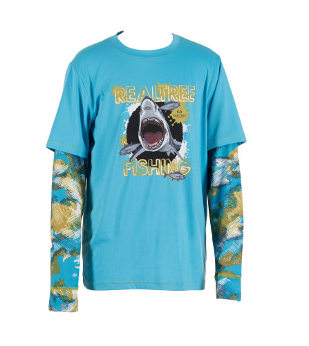 Realtree  NEW♈YOUTH layered Perf Tee LS FISHING Tee size XL~Teal Waves