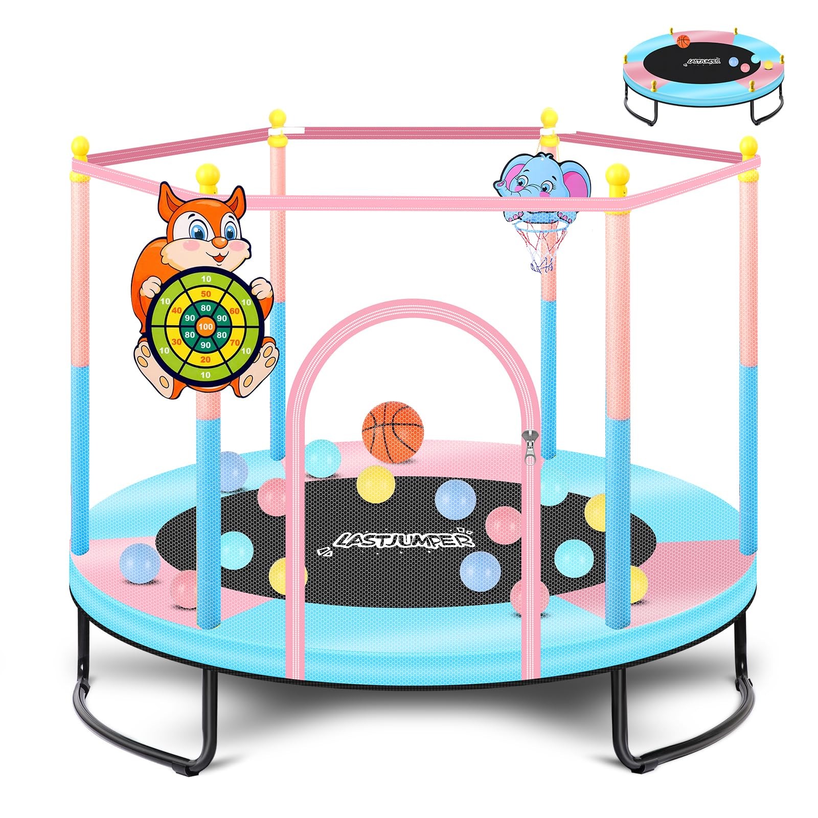 Toddler Trampoline 5FT Indoor Outdoor Safety Net Basketball Hoop Ocean Balls