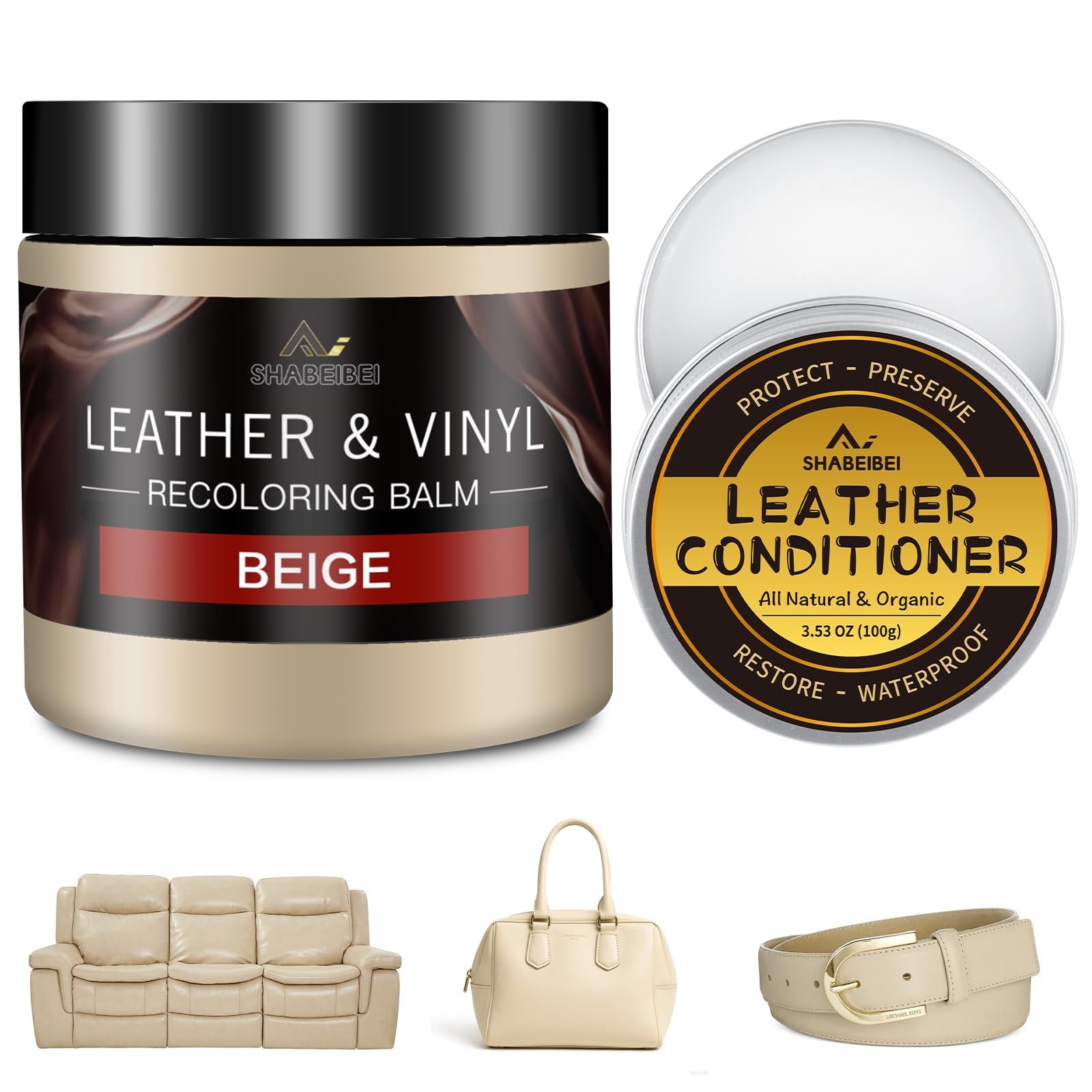 Leather Recoloring Balm with 100ml Mink Oil, Beige Leather Repair Kit and Scr...