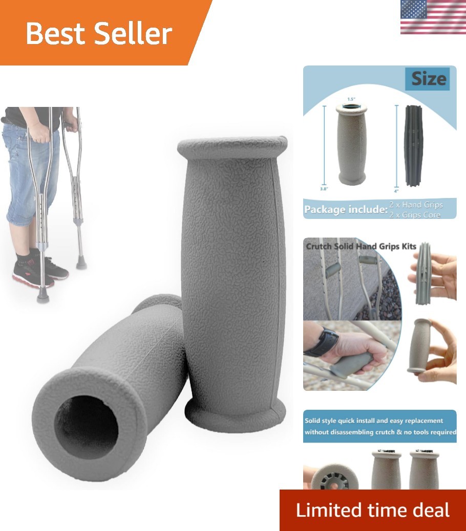Crutch Solid Hand Grip, Replacement Cane Crutch Handgrips, 2 Pcs, Gray