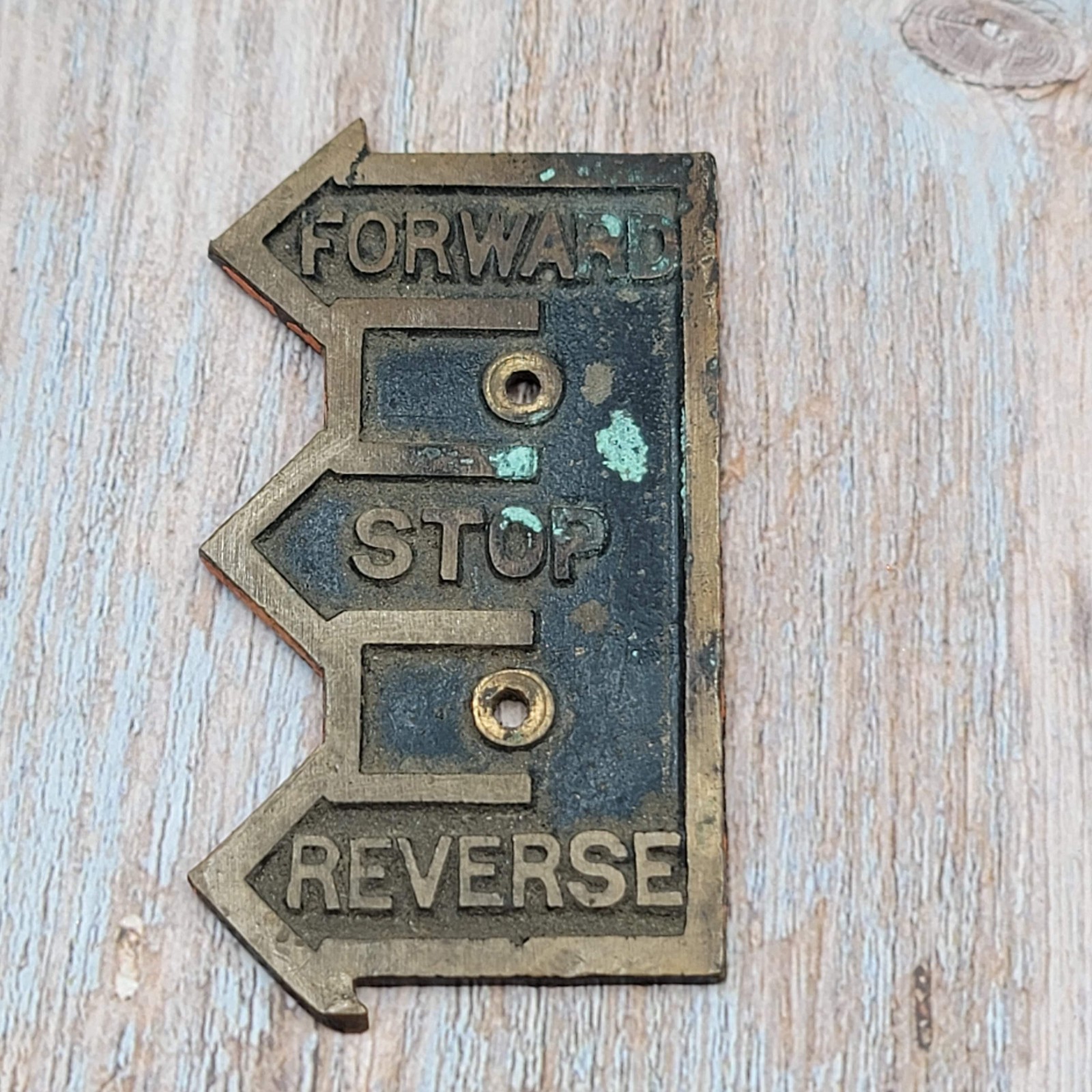 Antique Bronze Machine Switch Legend Tag Plate Forward Stop Reverse 3.5"