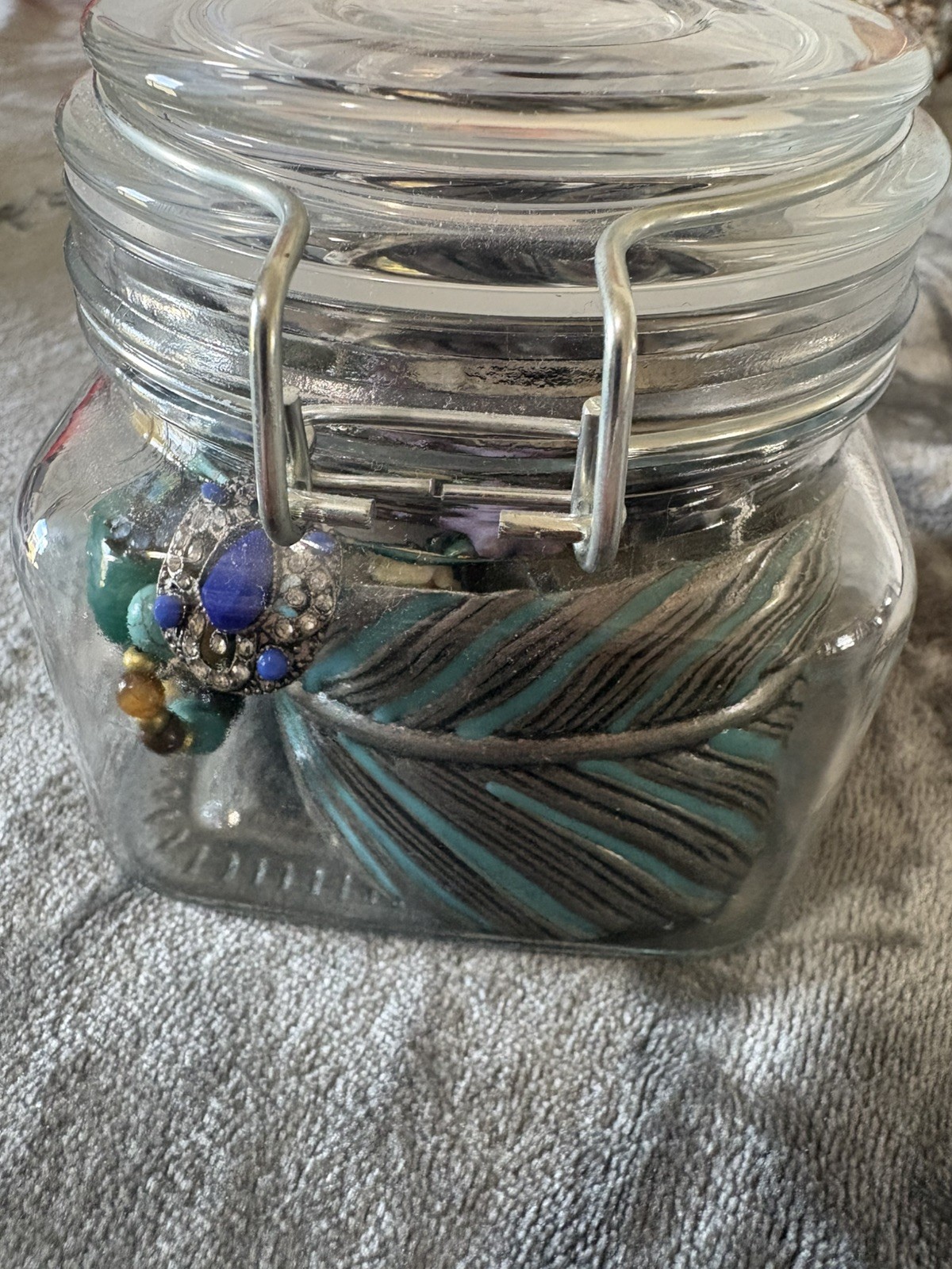 Mystery Glass Jar Of jewelry 1.3 lbs mixed lot