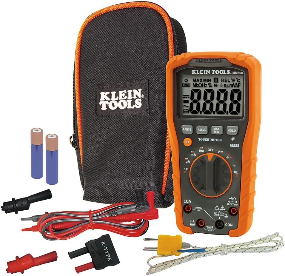 MM600 Multimeter, Digital Auto-Ranging, AC/DC Voltage and Current, Temperature, 