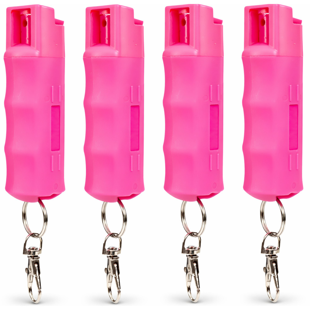 4 Pack Burn Pepper Spray Keychain .50oz Police Strength Personal Safety Pink