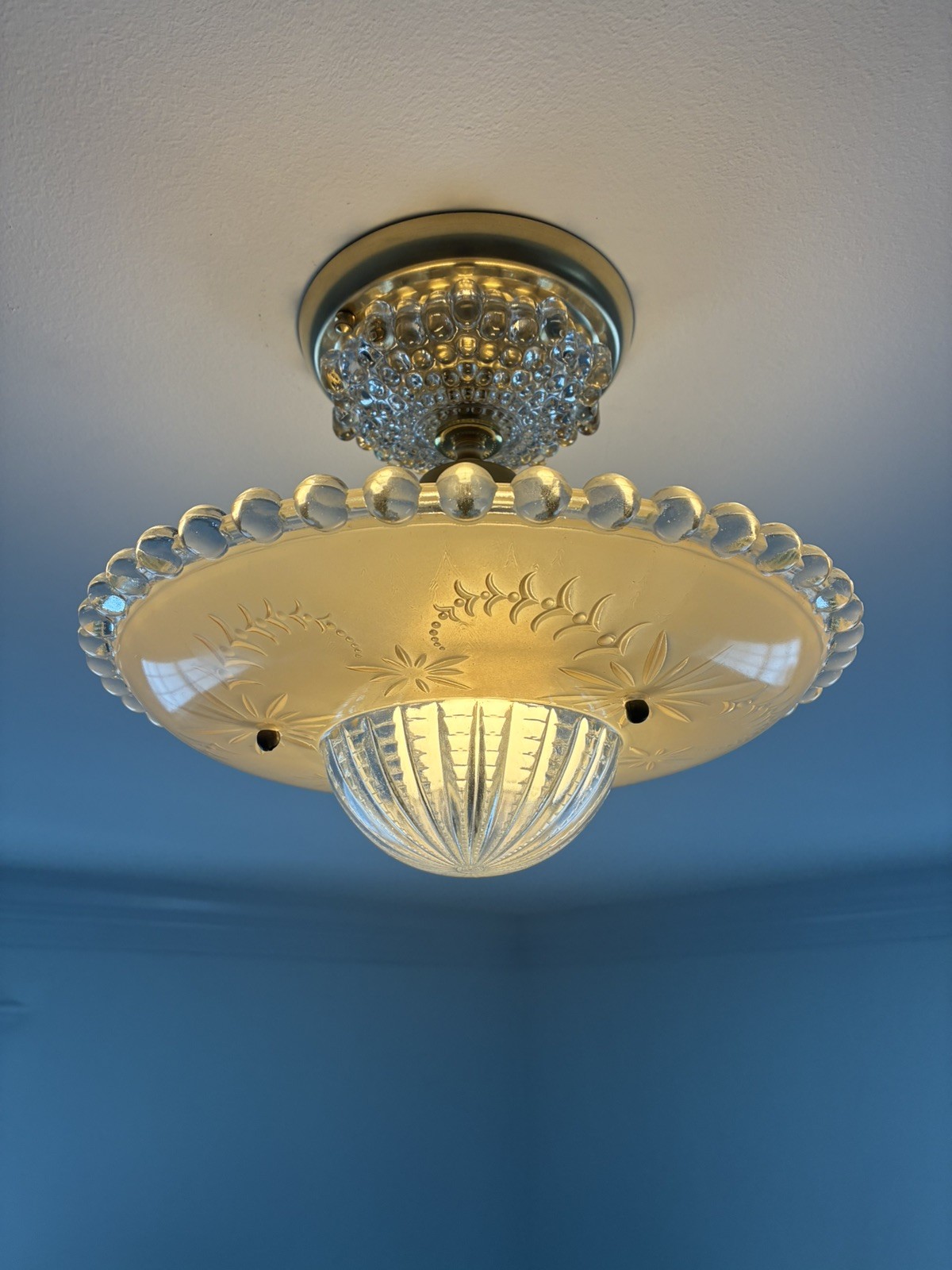ANTIQUE VINTAGE ART DECO CEILING LIGHT FIXTURE CHANDELIER hobnail 