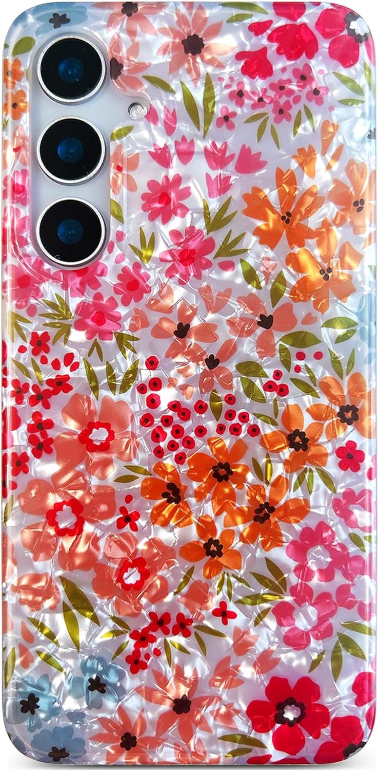 Galaxy S24 Plus Case - Sparkle Bling Floral Design Scratch-Resistant Clear Shell