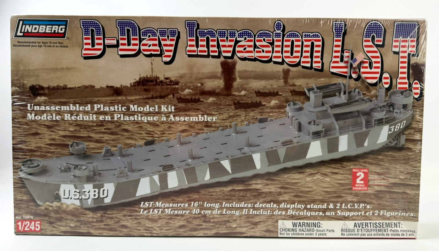 NEW SEALED Lindberg D-DAY Invasion L.S.T. U.S. 380 1:245 Scale Model Kit 70876