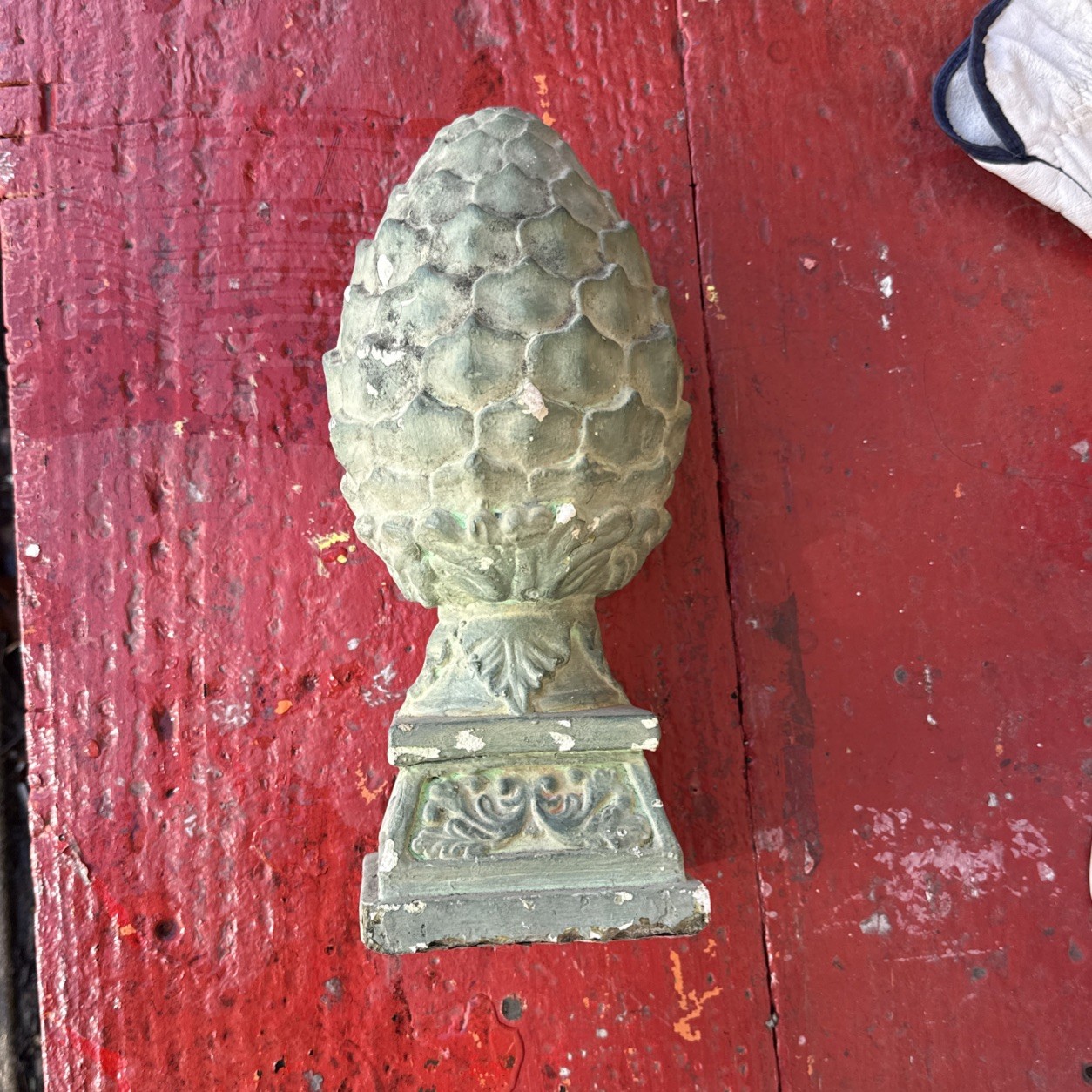 Vintage PINEAPPLE FINIAL Plaster Green 12 Inch Heavy Decor