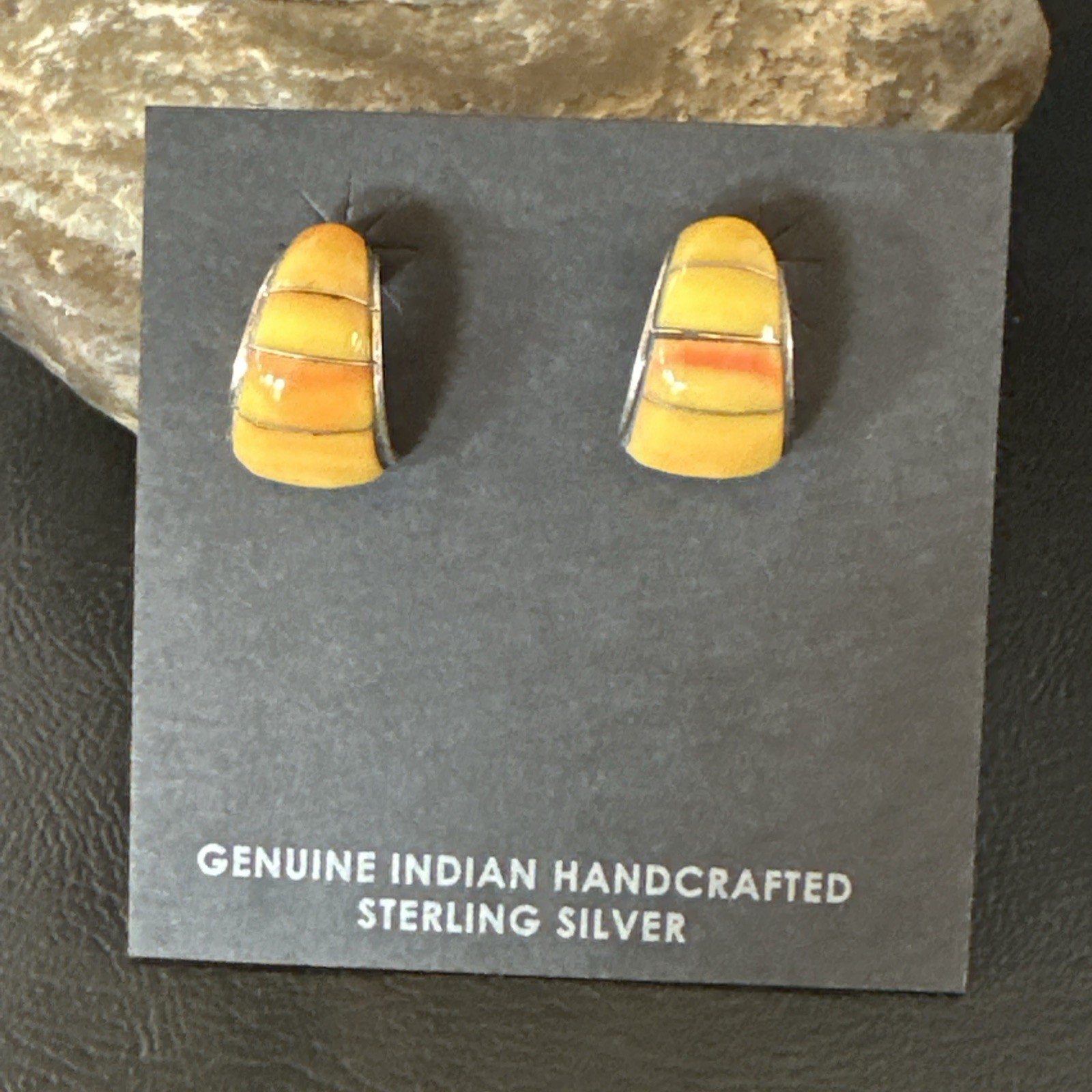 Gold Yellow Spiny Oyster Navajo Sterling Silver Earrings 19288