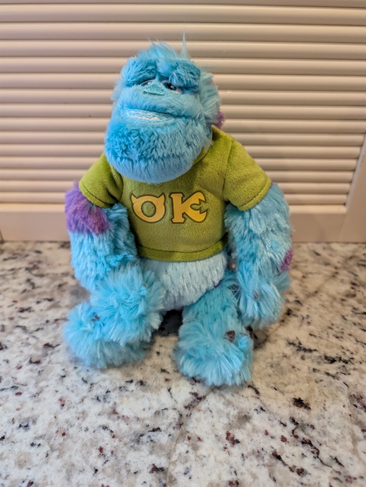 Disney Monsters Inc. Sulley Medium Plush Stuffed Animal Blue 'OK' Shirt