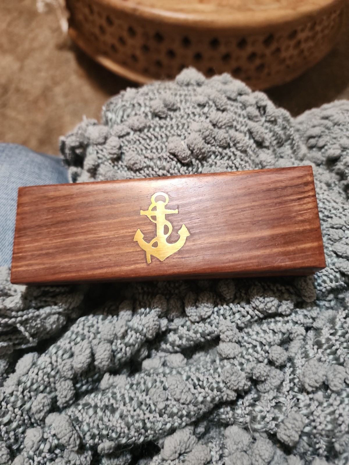 Brass Bosun Boatswain Whistle w Chain Nautical Maritime Pipe w Wood Anchor Box