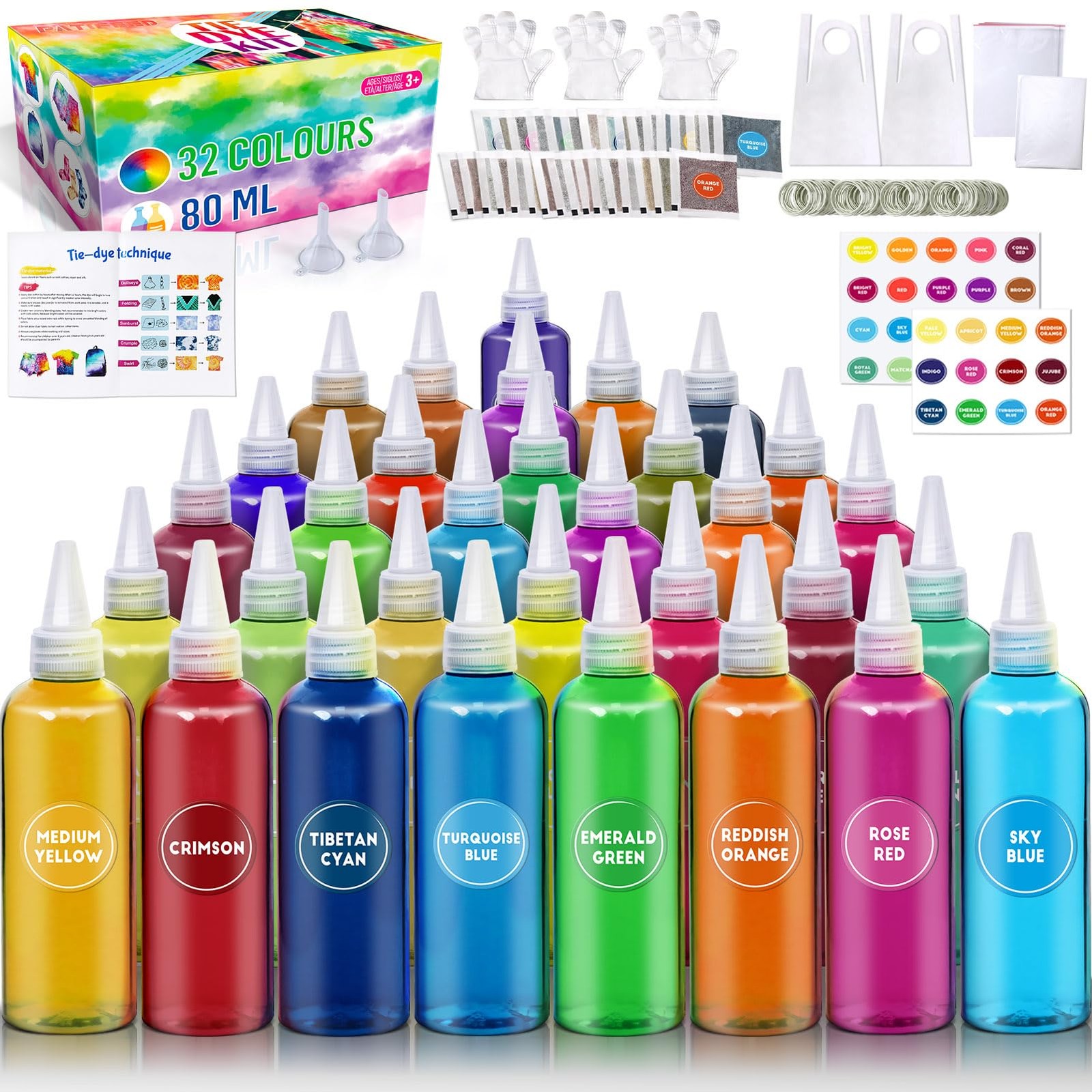 Tie Dye Kit for Kids and Adults, 32 Colours 80ML Bottles Tye Dye Kits, Tyedye