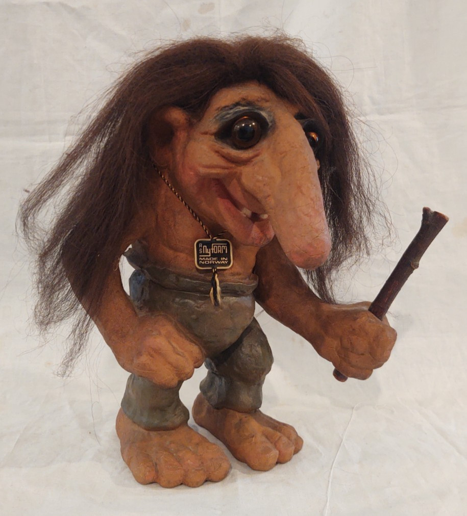 NyForm Troll #120 with Walking Stick - Handmade In Norway , Large Orig Vintage