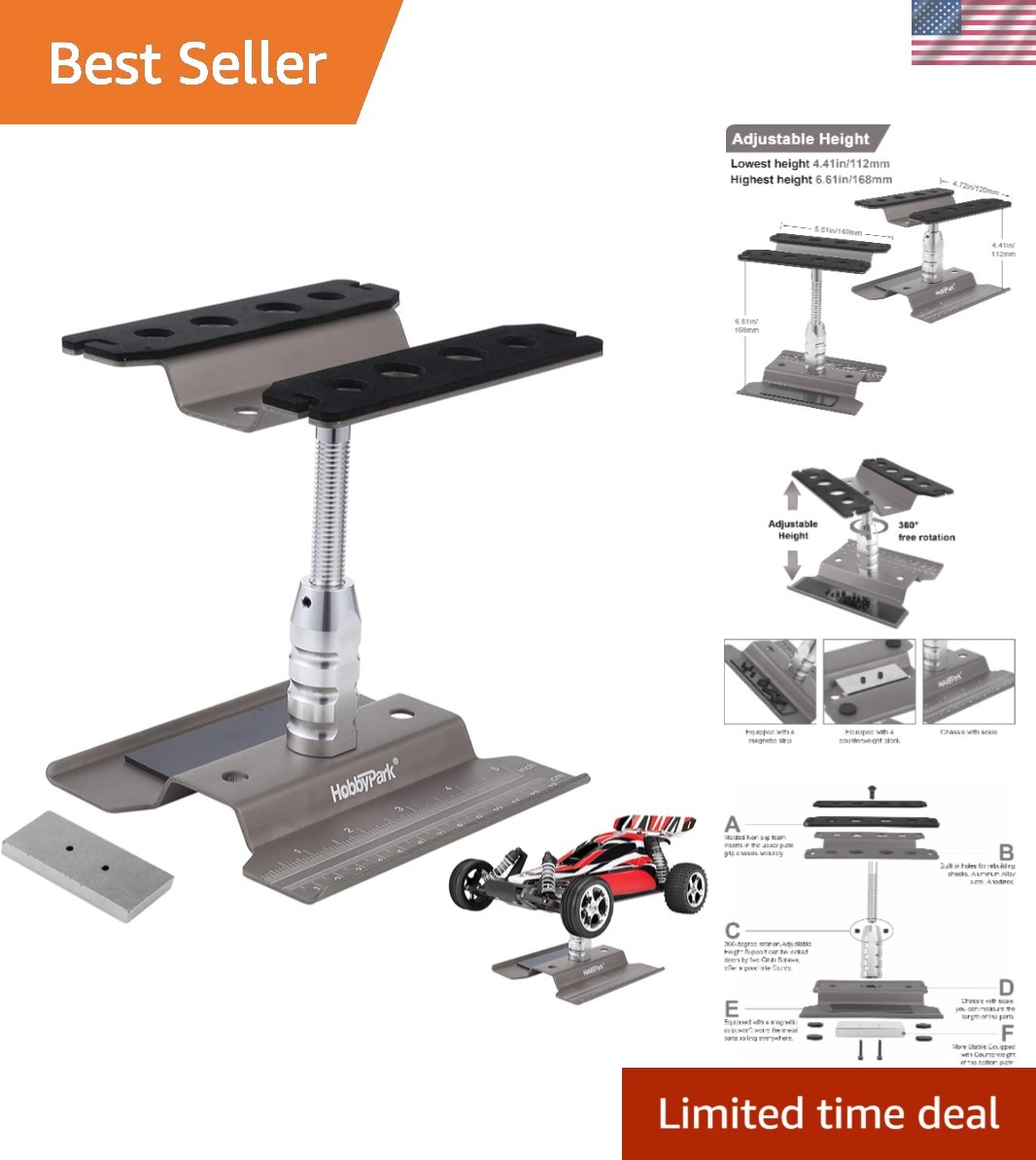RC Car Stand Work Station with Weight Repair Workstation Aluminum Alloy 360 D...
