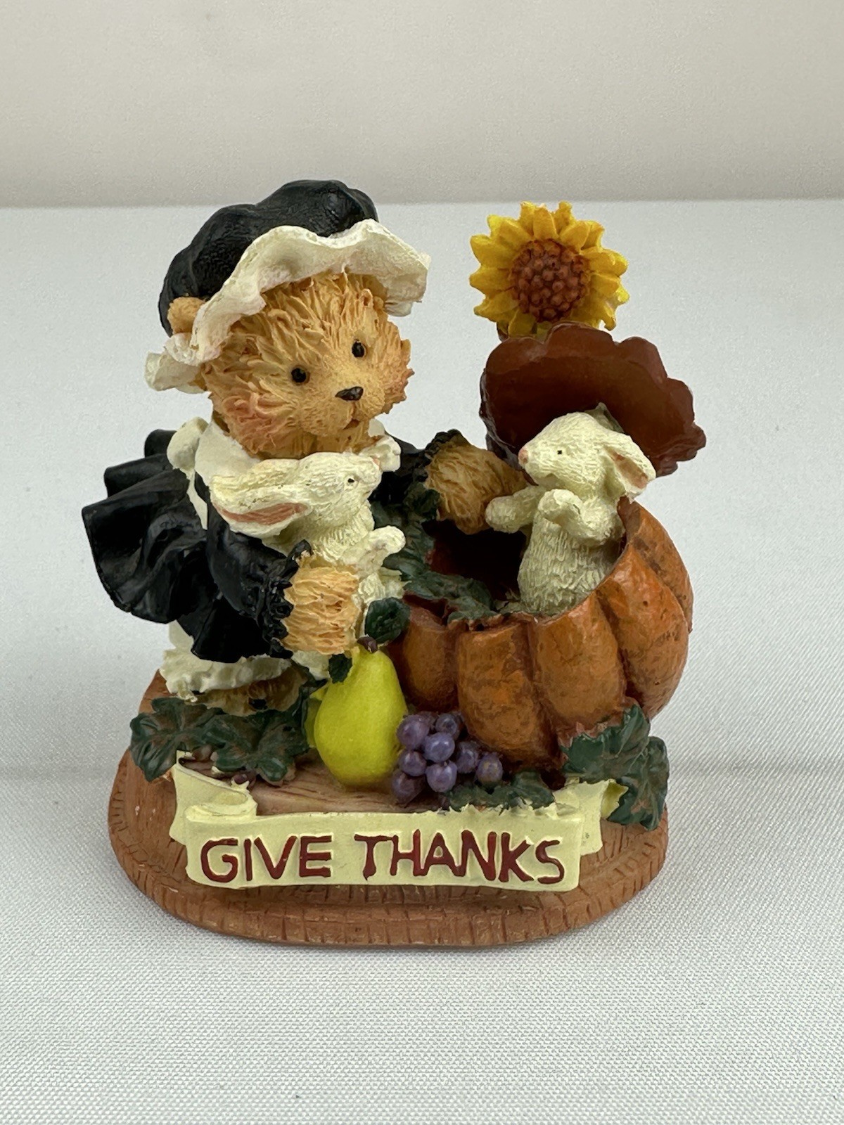 “Give Thanks” Bear Figurine Fall Harvest Thanksgiving 