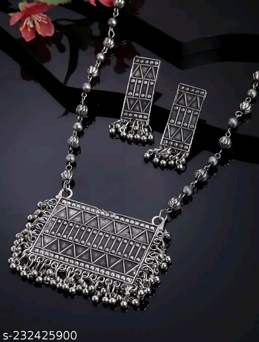 Indian Oxidized Long Necklace With Earring Bollywood Style Jewelry EE81