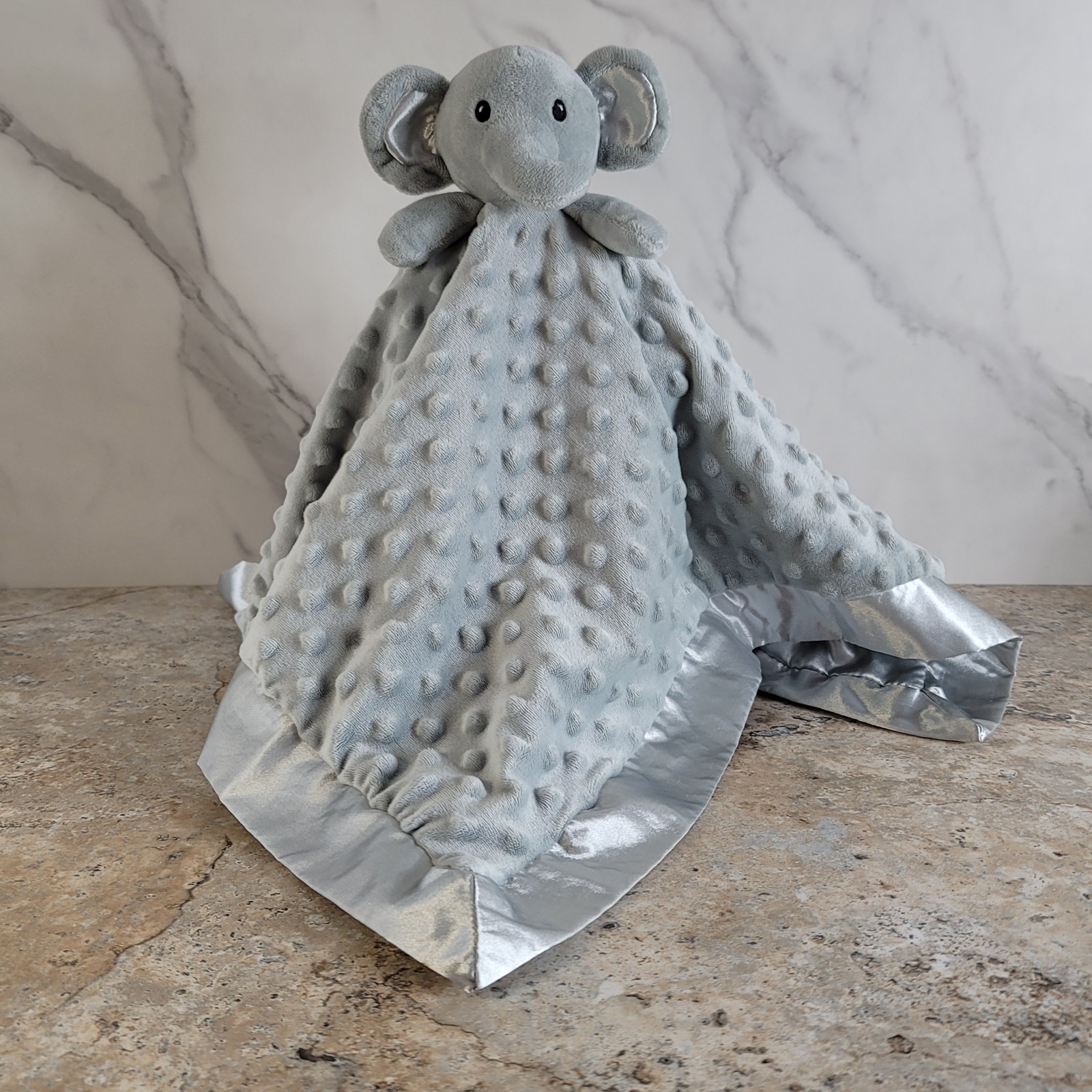 SUPER STAR BABY GRAY ELEPHANT PLUSH MINKY DOT LOVEY SECURITY BLANKET 