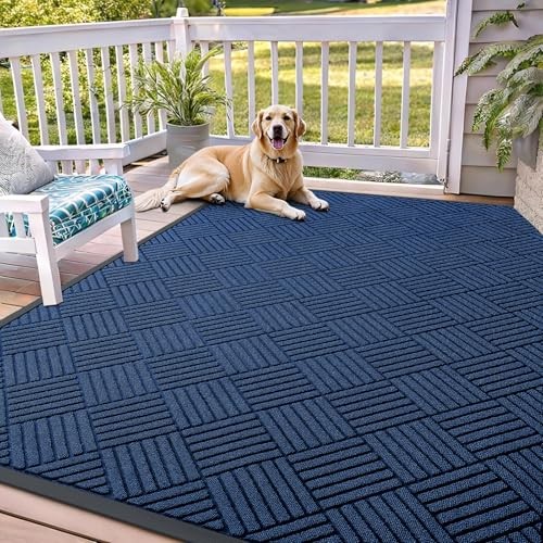  Front Door Mat Outside Entrance 71x47, Absorbent, 71" x 47" Navy Blue Diamond