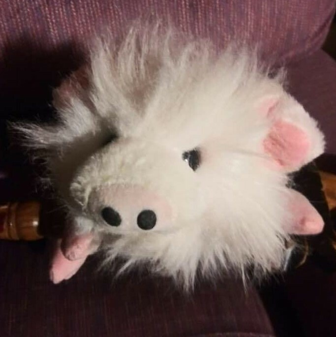 Vintage Ganz Plush Pig Fuzzy white & pink~1988~Boogle ~18"