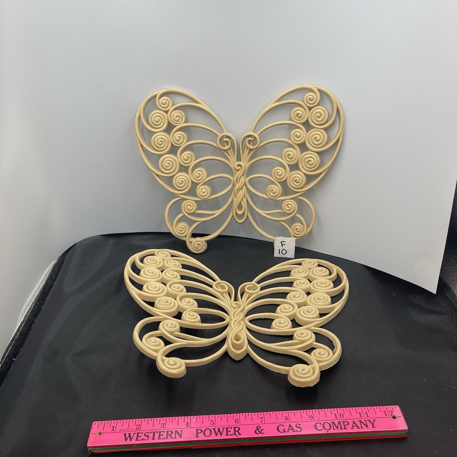 Vintage Burwood Butterfly Wall Hanging Yellow Hard Plastic 1978 - Set of 2