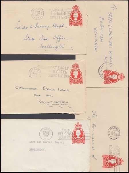 NEW ZEALAND 1954-56 QEII 3d. ENVELOPES x10 (ID:46/D30443)