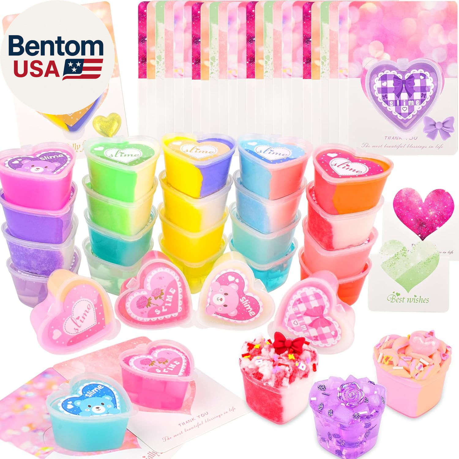 24 Pack Valentines Day Gift Cards, Butter Cloud Clear Galaxy Slime, Stress Relie