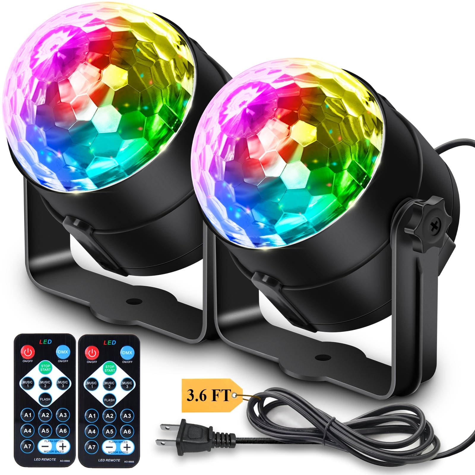 2-Pack Disco Ball Party Lights Sound Activated Remote, Strobe Stage DJ Lights...