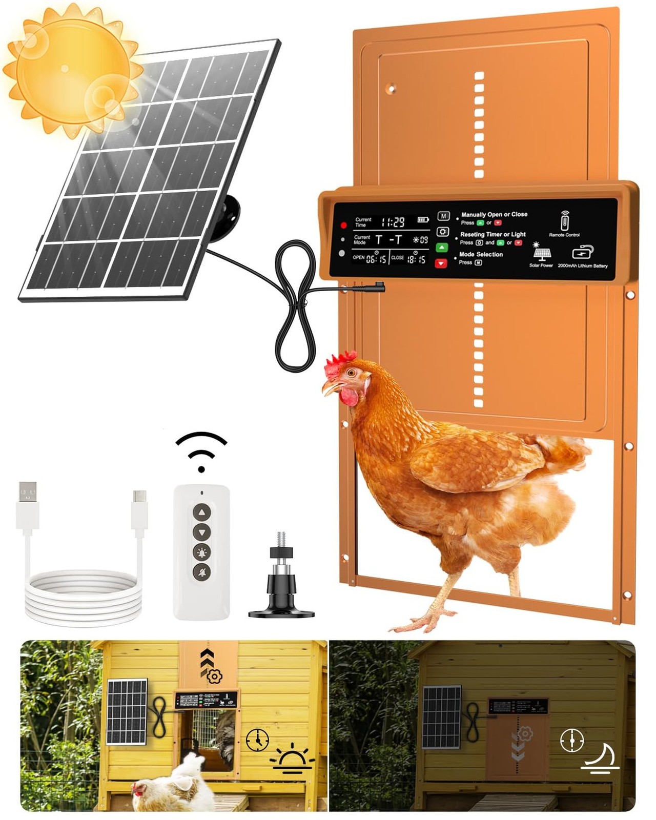 Asfrost Automatic Chicken Coop Door Solar Powered Automatic Chicken Door with...