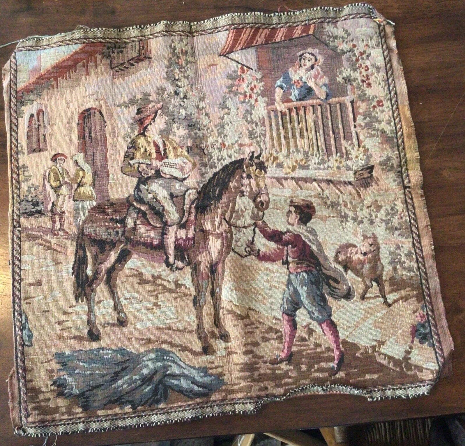 Vintage Italian Romantic Scene Wall hanging Tapestry 20” X19.5”