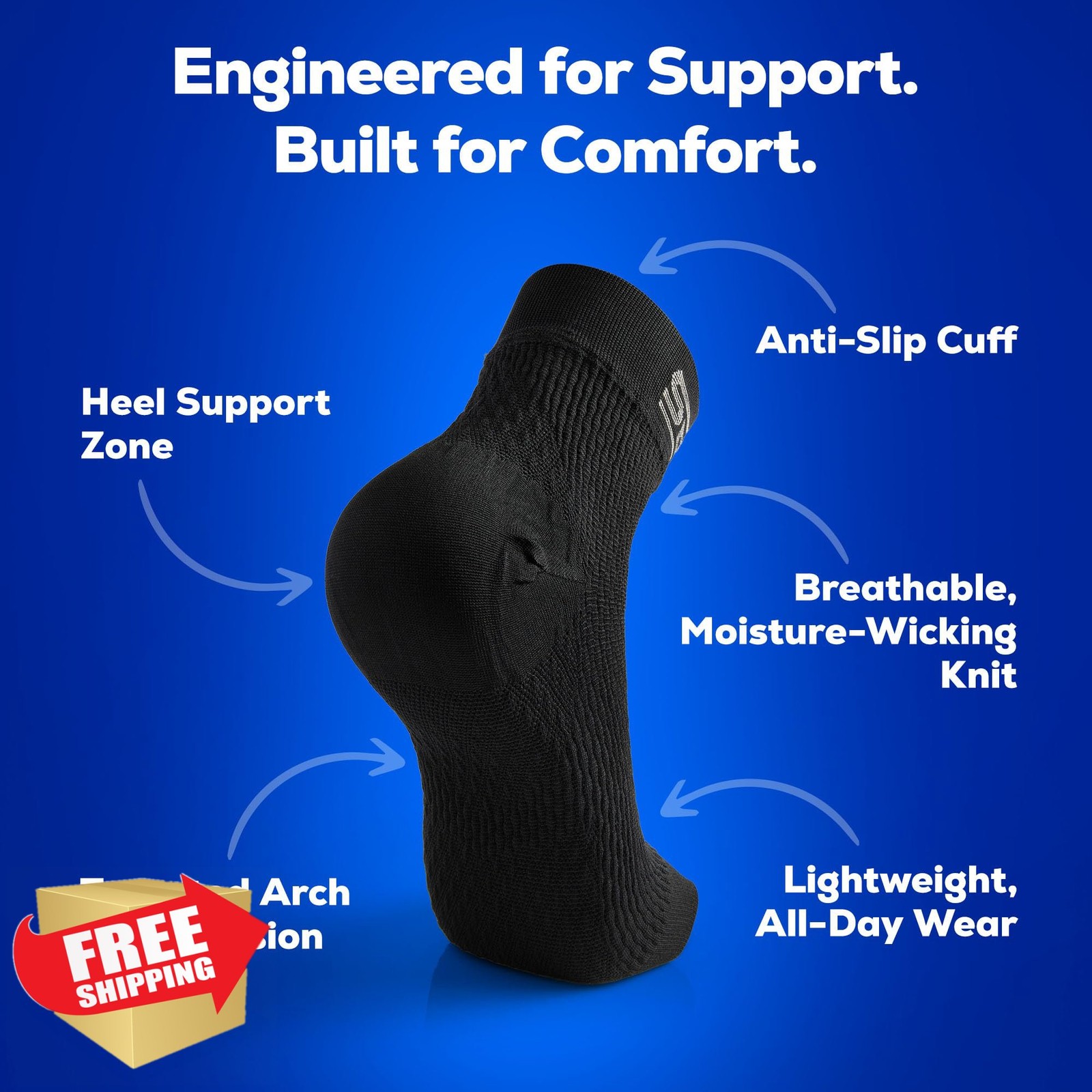 SB SOX Plantar Fasciitis Relief Socks Arch Support Medium Navy