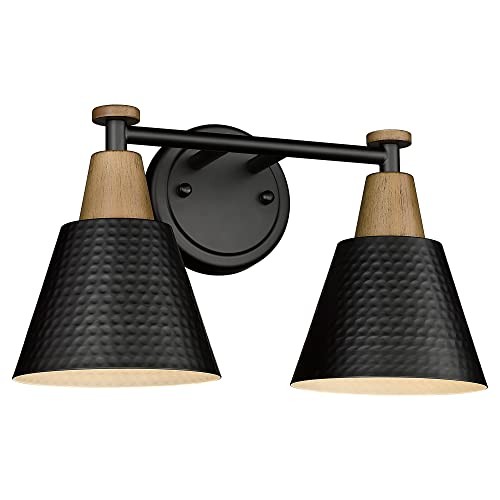  Black Bathroom Light Fixtures, 2-Light Bathroom Vanity Lights 15" Matte Black