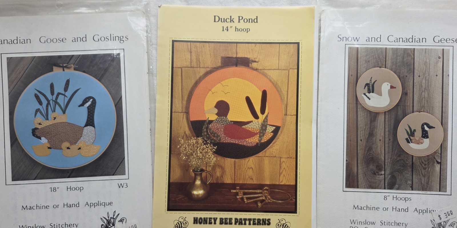 Geese Goslings Duck Applique Hoop  Patterns Dirextions Lot Of 3 NOS Vtg 