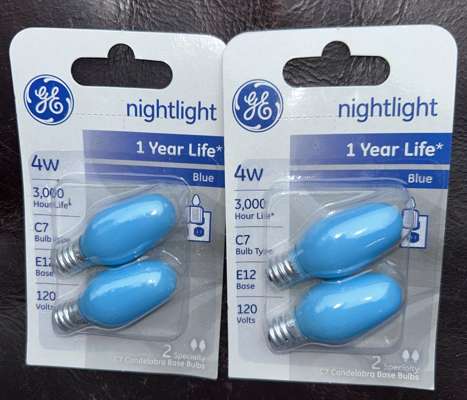GE Lighting - Blue Night Light Bulbs -  26223 - C7 - 2 Packs/4 Bulbs - (non led)