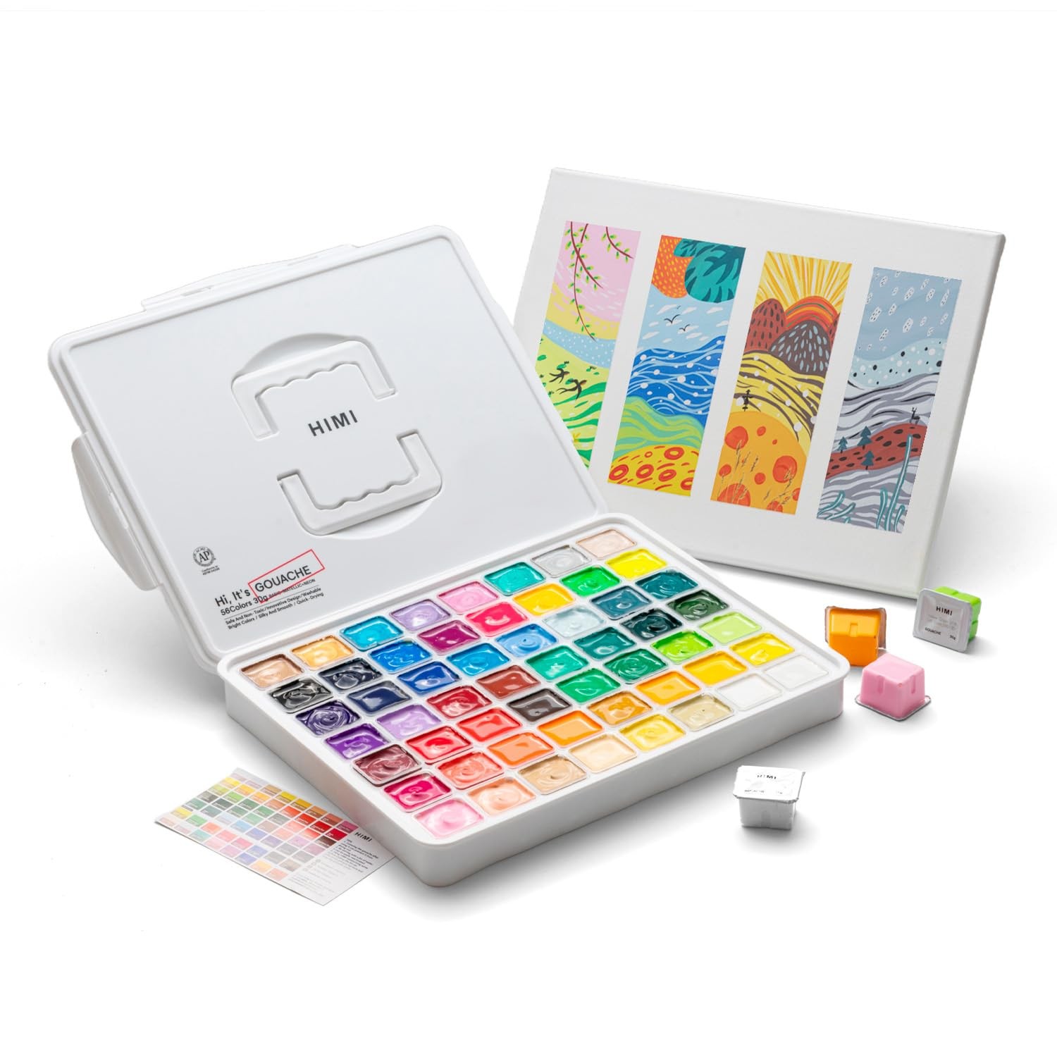 HIMI Gouache Paint Set, 56 Colors x 30g Jelly Cup Design w/ Carrying Case